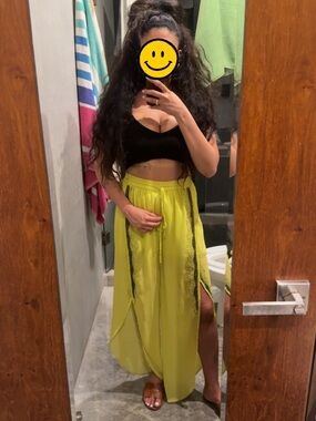 Marciano Neon Yellow Drawstring Wrap Vacation pants with beading- size xs